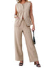 Beige Women's Sleeveless Wide Leg Vest Blazer Pant Set