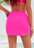 Neon Pink Women's High Waisted Drawstring Partially Lined Swimwear Skirts