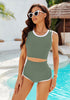 Army Green Women's High Waisted Two Piece Partially Lined Tankini Sets