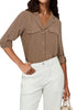 Coco Mocha Women's Button-Down Solid Color Tops Loose Long Sleeve Casual Work Blouses