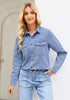2025 Soft Sky Blue Denim Shirt For Women's Rugged Shirt Cotton Soft Two Pocket Button Front Long Sleeve Blouse Top