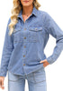 2025 Soft Sky Blue Denim Shirt For Women's Rugged Shirt Cotton Soft Two Pocket Button Front Long Sleeve Blouse Top