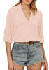 Smoky Rose Pink Women's Button-Down Solid Color Tops Loose Long Sleeve Casual Work Blouses