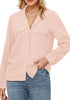 Smoky Rose Pink Women's Button-Down Solid Color Tops Loose Long Sleeve Casual Work Blouses