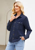 2025 Darkness Blue Denim Shirt For Women's Rugged Shirt Cotton Soft Two Pocket Button Front Long Sleeve Blouse Top