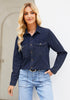 2025 Darkness Blue Denim Shirt For Women's Rugged Shirt Cotton Soft Two Pocket Button Front Long Sleeve Blouse Top