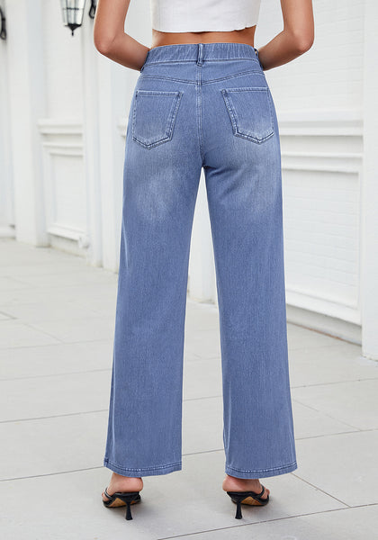 Reef Blue for Women's Effortlessly Stylish High Waisted Wide Leg  Pull-On Stretchy Jean Pants with Functional Pockets