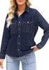 2025 Darkness Blue Denim Shirt For Women's Rugged Shirt Cotton Soft Two Pocket Button Front Long Sleeve Blouse Top