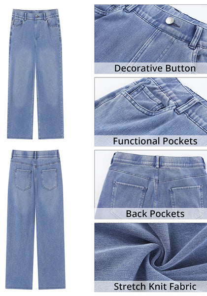 Reef Blue for Women's Effortlessly Stylish High Waisted Wide Leg  Pull-On Stretchy Jean Pants with Functional Pockets