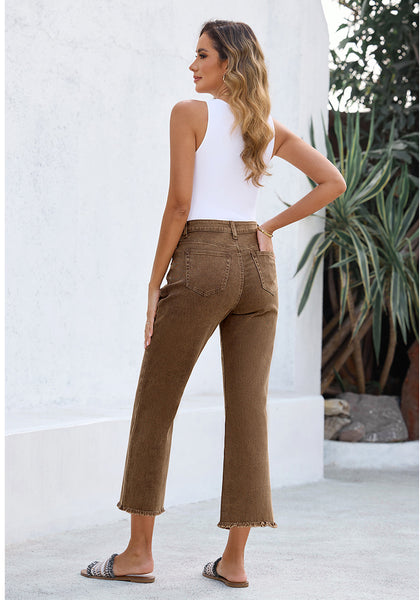 Toffee Brown Women's Classic High Waist Denim Jeans with Button Fly