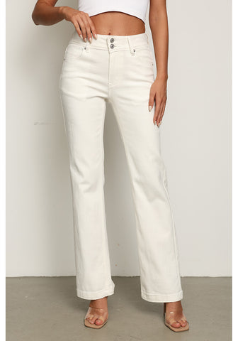 Cream White Women's Flare Full Length High Rise Denim Relaxed Fit Wide Leg Jeans