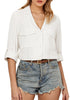 Cream White Women's Button-Down Solid Color Tops Loose Long Sleeve Casual Work Blouses