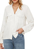 Cream White Women's Button-Down Solid Color Tops Loose Long Sleeve Casual Work Blouses