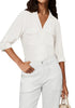 Cream White Women's Button-Down Solid Color Tops Loose Long Sleeve Casual Work Blouses
