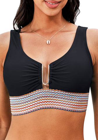 Black Women's Scoop Neck Padded Tankini Crop Swimwear Bikini Tops