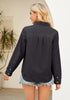 Vintage Black Denim Shirt For Women Button Front Blouse Broken-in  Business Casual Lightweight Long Shirt Sleeve