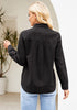 2025 Washed Black Denim Shirt For Women's Rugged Shirt Cotton Soft Two Pocket Button Front Long Sleeve Blouse Top