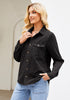 2025 Washed Black Denim Shirt For Women's Rugged Shirt Cotton Soft Two Pocket Button Front Long Sleeve Blouse Top