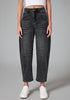 Faded Black Women's Cropped Denim High Waisted Jeans Pull On Straight Leg Stretch Barrel Jeans