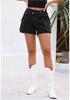 Washed Black Women's High Waisted Denim Shorts Straight Leg Stretch Cross over Waist