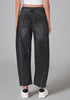 Faded Black Women's Cropped Denim High Waisted Jeans Pull On Straight Leg Stretch Barrel Jeans