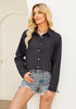 Vintage Black Denim Shirt For Women Button Front Blouse Broken-in  Business Casual Lightweight Long Shirt Sleeve