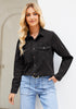2025 Washed Black Denim Shirt For Women's Rugged Shirt Cotton Soft Two Pocket Button Front Long Sleeve Blouse Top