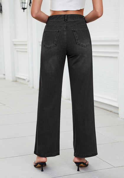 Black for Women's Effortlessly Stylish High Waisted Wide Leg  Pull-On Stretchy Jean Pants with Functional Pockets