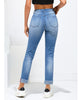 Medium Blue Women's High Waisted Straight Leg Jeans Cuffed Raw Hem Denim Jeans Pants