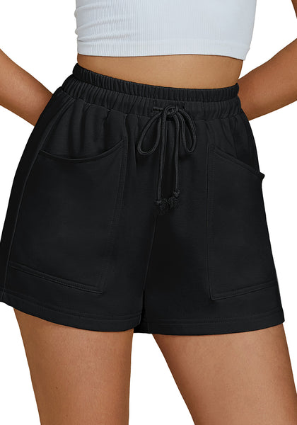 Black For Women's Athletic Drawstring Gym Jogger Relaxed Fit Shorts