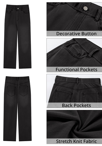 Black for Women's Effortlessly Stylish High Waisted Wide Leg  Pull-On Stretchy Jean Pants with Functional Pockets