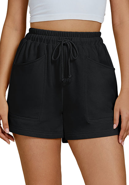Black For Women's Athletic Drawstring Gym Jogger Relaxed Fit Shorts