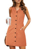Hawaiian Sunset Women Sleeveless V Neck Button Down Frayed Hem Short Denim Dress