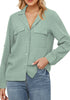 Granite Green Women's Button-Down Solid Color Tops Loose Long Sleeve Casual Work Blouses