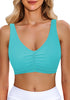 Aqua Blue Women's Plain Adjustable Swimsuit Top Ruched Bikini Top