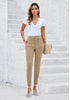 Beige Women's Business Casual High Waisted Skinny Straight Leg Stretch Trouser Pants