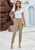 Beige Women's Business Casual High Waisted Skinny Straight Leg Stretch Trouser Pants
