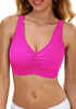 Neon Pink Women's Plain Adjustable Swimsuit Top Ruched Bikini Top