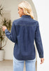 2025 Cobalt Blue Denim Shirt For Women's Rugged Shirt Cotton Soft Two Pocket Button Front Long Sleeve Blouse Top