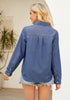 Indigo Classic Blue Denim Shirt For Women Button Front Blouse Broken-in  Business Casual Lightweight Long Shirt Sleeve