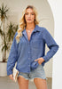 Indigo Classic Blue Denim Shirt For Women Button Front Blouse Broken-in  Business Casual Lightweight Long Shirt Sleeve