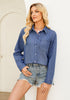 Indigo Classic Blue Denim Shirt For Women Button Front Blouse Broken-in  Business Casual Lightweight Long Shirt Sleeve