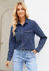 2025 Cobalt Blue Denim Shirt For Women's Rugged Shirt Cotton Soft Two Pocket Button Front Long Sleeve Blouse Top