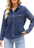 2025 Cobalt Blue Denim Shirt For Women's Rugged Shirt Cotton Soft Two Pocket Button Front Long Sleeve Blouse Top