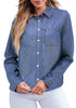 Indigo Classic Blue Denim Shirt For Women Button Front Blouse Broken-in  Business Casual Lightweight Long Shirt Sleeve