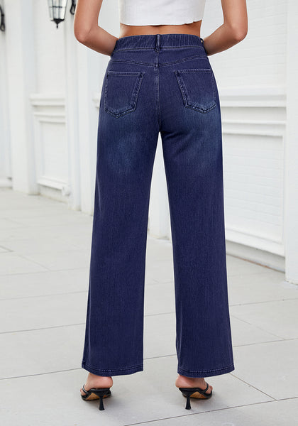 Nightfall Blue for Women's Effortlessly Stylish High Waisted Wide Leg  Pull-On Stretchy Jean Pants with Functional Pockets