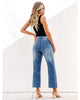 Medium Blue Women's High Waisted Straight Leg Jeans Kick Flare Denim Long Pants