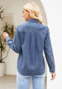 2025 Classic Blue Denim Shirt For Women's Rugged Shirt Cotton Soft Two Pocket Button Front Long Sleeve Blouse Top