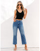 Medium Blue Women's High Waisted Straight Leg Jeans Kick Flare Denim Long Pants