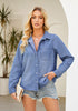Indigo Medium Blue Denim Shirt For Women Button Front Blouse Broken-in  Business Casual Lightweight Long Shirt Sleeve
